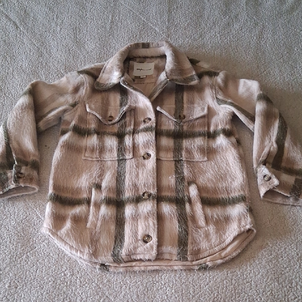 American Eagle Outfitters Plaid Teddy Jacket in Cream and Brown